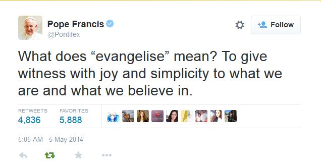 May 5, 2014 Tweet from Pope Francis